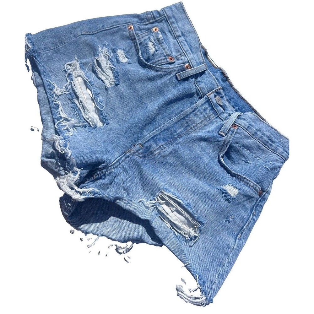 Levi’s 501 Original Women’s Cut Off Denim Shorts W28 High Rise Distressed Blue